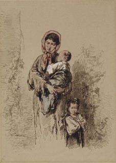 Peasant Woman with Two Young Children, 1852-1866. Creator: Paul Gavarni.