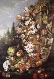 Still Life of Flowers and Fruits in a Garden, 1700-1710. Creator: Franz Werner von Tamm.