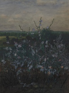 Wild Chicory in front of a Landscape, 1864. Creator: Leon Bonvin.