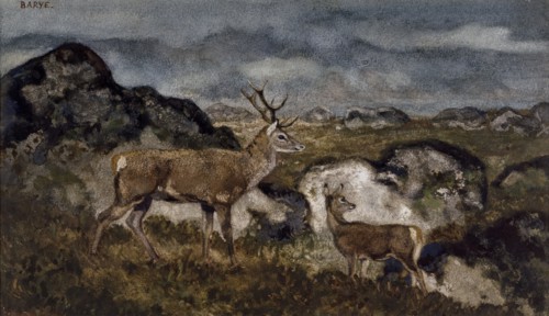 Stag and Doe, c1850s-1860s. Creator: Antoine-Louis Barye.