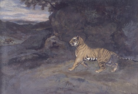 Tiger Watching an Elephant, c1857. Creator: Antoine-Louis Barye.