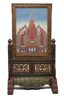 Standing panel with the Buddha with his disciples Sariputta and Moggalana, c1880-1900. Creator: Unknown.