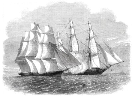 H.M.S. "Brisk", bearing the flag of Rear-Admiral Sir Henry Keppel, closing with "The Sunny..., 1860. Creator: Unknown.