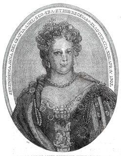 Portrait of Queen Anne composed entirely of minute writing, 1860. Creator: Unknown.