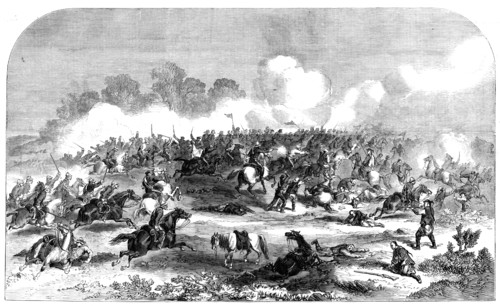 The King's Dragoon Guards closing with the Tartar cavalry in the engagement near Pekin..., 1860. Creator: Unknown.