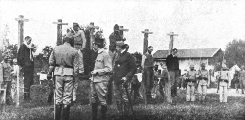 'Le debut des operations ; Les victimes a venger: pendaison de civils serbes, en mars 1916, a Krouch Creator: Unknown.