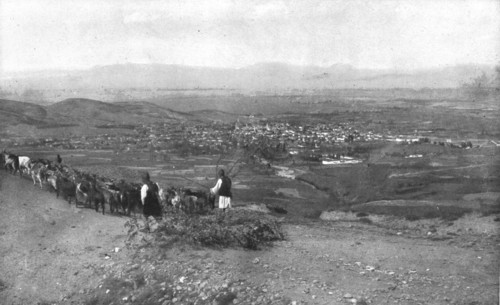 'Sur la route de Monastir ; Monastir, vue des hauteurs du Sud-Ouest ; a l'horizon, les montagnes de  Creator: Unknown.
