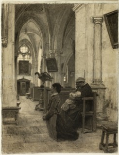 Women Praying in Church, 1875/1885. Creator: Leon-Augustin Lhermitte.