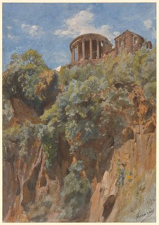 View of the Temple of Vesta in Tivoli, 1844. Creator: François Louis Français.