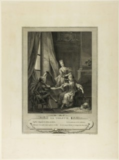 La Toilette, from Monument du Costume Physique et Moral de la fin du Dix-huitième siècle, 1774. Creator: Nicolas-Joseph Voyez.