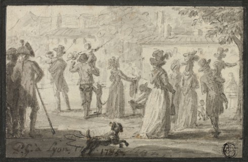 Figures Looking at Outdoor Spectacle, 1781/1823. Creator: Paul Grégoire.