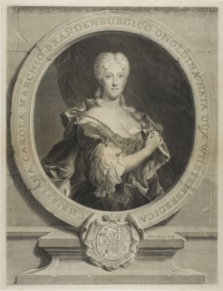 Portrait of Christine-Caroline, the Margrave of Brandenbourg-Onoltzbach, wife of Guilla..., c. 1723. Creators: Pierre Drevet, Pierre Imbert Drevet.