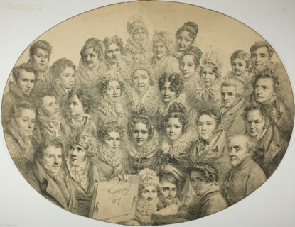 Portraits of 31 people in an Oval, 1817. Creator: Pierre-Roch Vigneron.