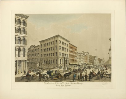 Corner of Lake and La Salle Streets, Chicago, Marine Bank Building in th..., published January 1927. Creator: Raoul Varin.