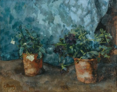 Still life with flower pots, c1890. Creator: Carl Schuch.