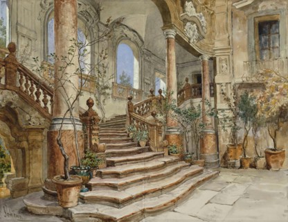 Marble staircase at Palazzo Bonagia in Palermo, 1878 or 1880. Creator: Alois Schonn.