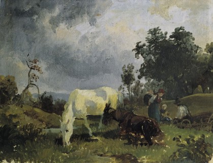 A white horse on the heath, before 1830. Creator: Friedrich Gauermann.
