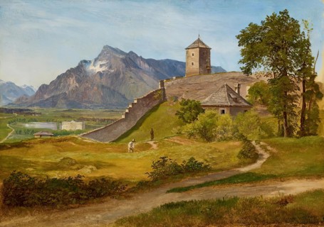 The Military Guard House and the Joseph Tower on the Salzburg Monchsberg, 1835. Creator: Friedrich Loos.