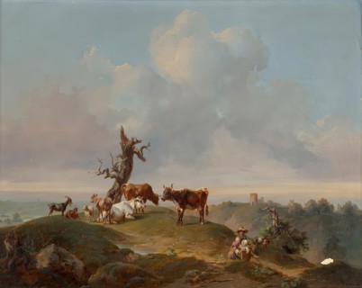 Cows and goats in the pasture, 1840. Creator: Joseph Heicke.