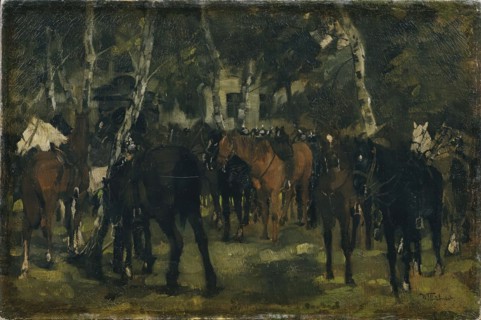 Dismounted cuirassiers, c1875. Creator: Wilhelm Trübner.