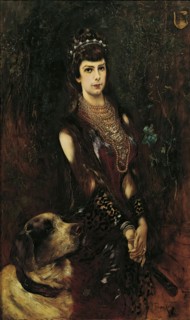 Empress Elisabeth with St. Bernard dog, 1883. Creator: Anton Romako.