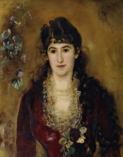 Lady in red dress, 1889. Creator: Anton Romako.