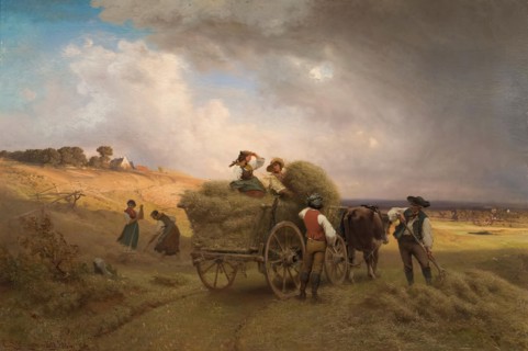 Hay driveway when a thunderstorm approaches, 1864. Creator: Carl Schlesinger.