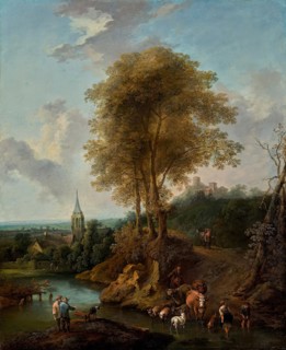 Landscape with three trees and church, 1746 (?). Creator: Christian Hilfgott Brand.