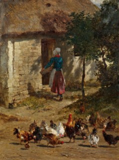 Chickens in front of a farmhouse, 1850/1860. Creator: Constant Troyon.
