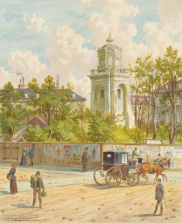 Währinger Straße in Vienna (with the tower of the Ferdinand water pipe), undated. Creator: Franz Gerasch.