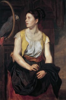 Girl with parrot, 1876. Creator: Hans Canon.