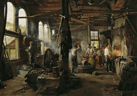 Interior of a hammer forge, 1883. Creator: Hugo Charlemont.