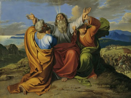 Moses praying with Aaron and Hur on Mount Horeb, 1832. Creator: Joseph von Fuhrich.