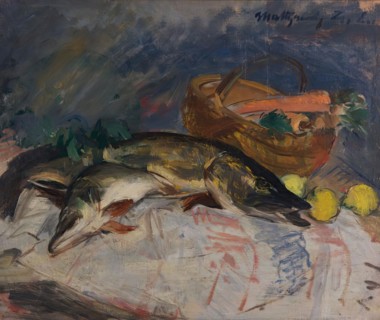 Still life with fish, 1921. Creator: Zsolnay László Mattyasovszky.