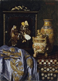 Still life with Japanese art objects, 1888. Creator: Max Schodl.