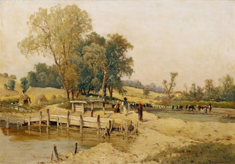 Hungarian landscape with cattle trough, 1884. Creator: Theodor von Hormann.