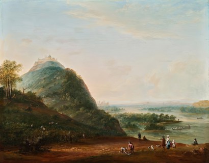 Wine harvest in front of Vienna with a view of Klosterneuburg, the Leopoldsberg, Bisamberg..., 1779. Creator: Josef Heideloff.