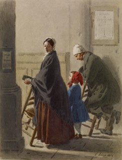 Man, Woman, and Girl at Prayer in Church, 1864. Creator: Leon Henri Antoine Loire.