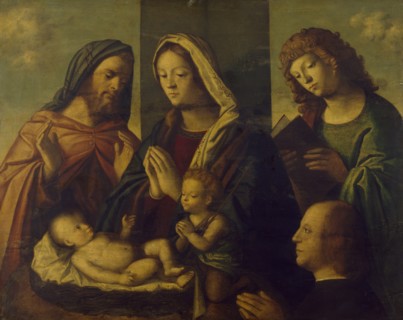 The Holy Family with the Young St. John the Baptist, St. John the Evangelist, and a Donor, c1510. Creator: Luca Antonio Buscatti.