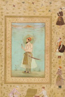 Emperor Shah Jahan (r. 1628-1658) (verso), Calligraphy (recto), Folio from the..., 1500-1544 (recto) Creator: Bichitr.