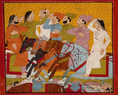 The Attack of Bees, Folio from a Madhumalati-varta series, 1799. Creator: Bhagvan Das.