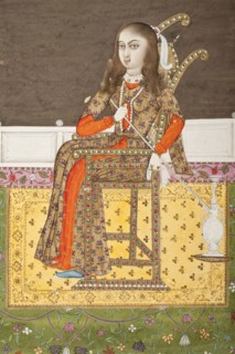 European Woman Seated on a Terrace Smoking a Venetian Style Water Pipe..., between c1760 and c1775. Creator: Follower of Mir Kalan Khan.
