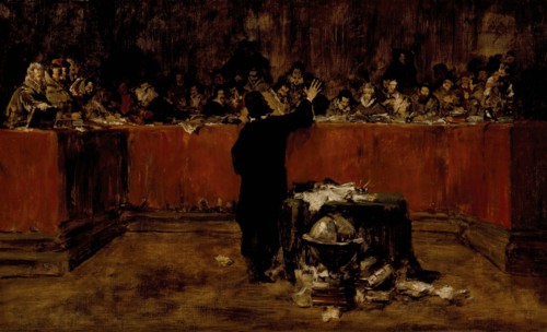 Christopher Columbus before the Spanish Council, c1876. Creator: William Merritt Chase.