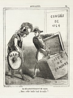 Le désapointement de Mars: Dans cette boite tout de suite!, 1864. Creator: Cham.