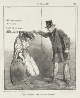 Ohe les petits agneaux, zut! Alors! Fallait pas qu'il y aille. Ohé! Lambert. -Pauvre France..., 1864 Creator: Cham.