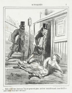 Mais c'est une horreur! Ils ne peuvent plus arriver maintenant à un théâtre sans nous..., 1866. Creator: Cham.