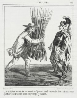 Je n'ai plus besoin de vos services! Je vous rends vos outils. Nous allons nous quitter..., 1865. Creator: Cham.