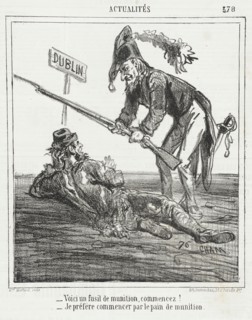Voici un fusil de munition, commencez! -Je préfère commencer par le pain de munition, 1865. Creator: Cham.