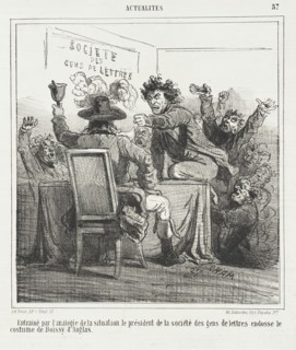 Entrainé par l'analogie de la situation le président de la société des gens de lettres..., 1866. Creator: Cham.