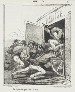 La Diplomatie poussant à la roue, 1867. Creator: Cham.